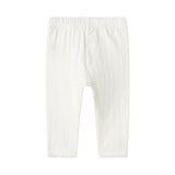 Hvide pointelle bukser til børn med bindebånd og ribkanter