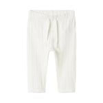 Hvide pointelle bukser til børn med bindebånd og ribkanter