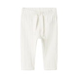 Hvide pointelle bukser til børn med bindebånd og ribkanter