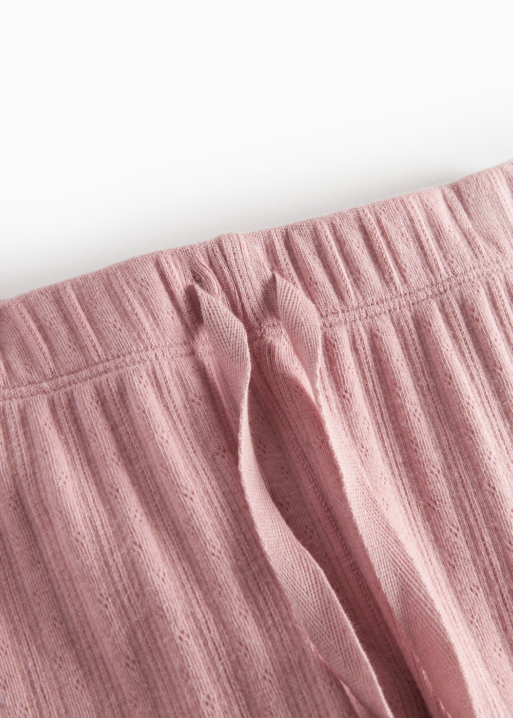 Rosa pointelle bukser til børn med bindebånd og ribkanter