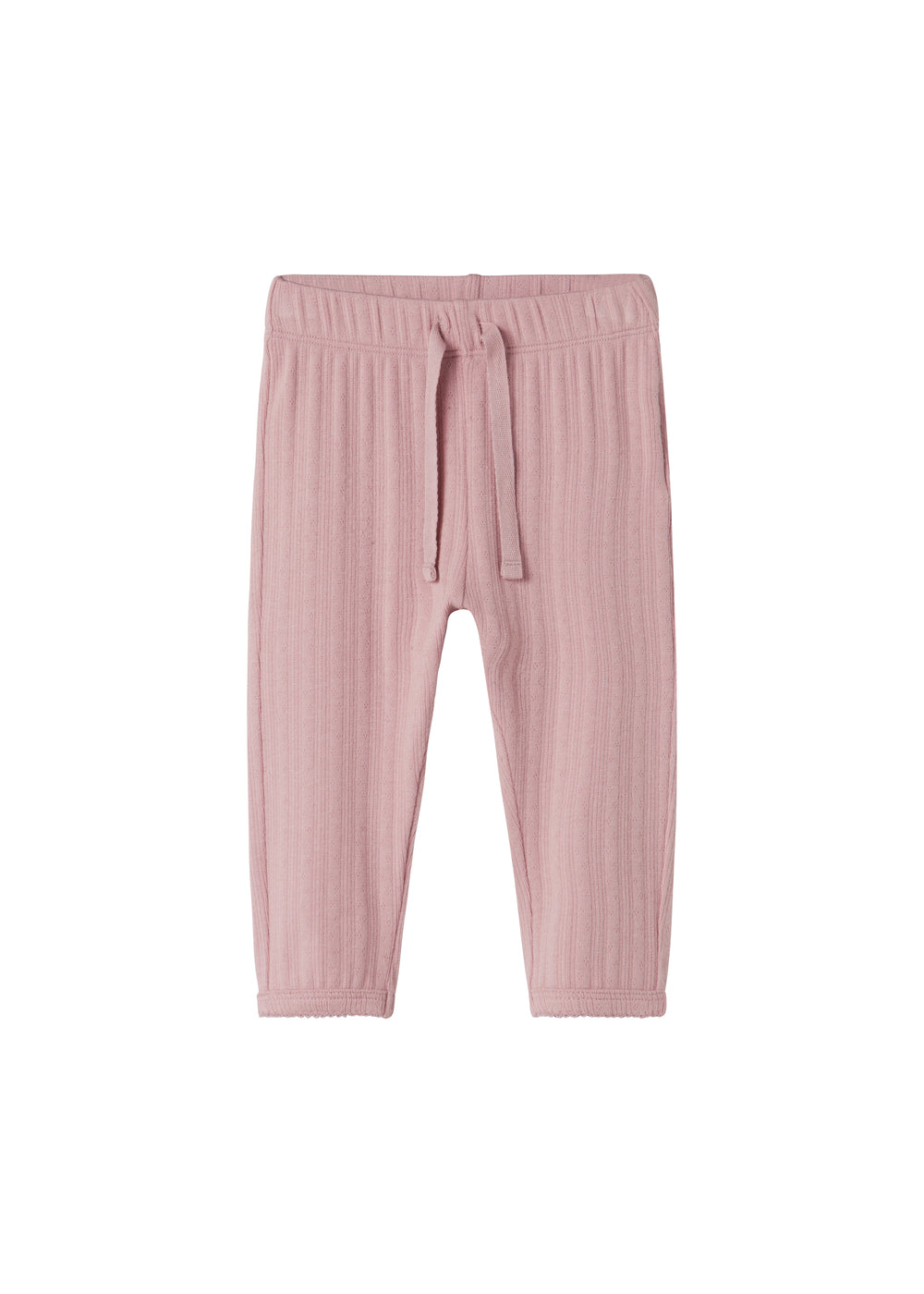 Rosa pointelle bukser til børn med bindebånd og ribkanter