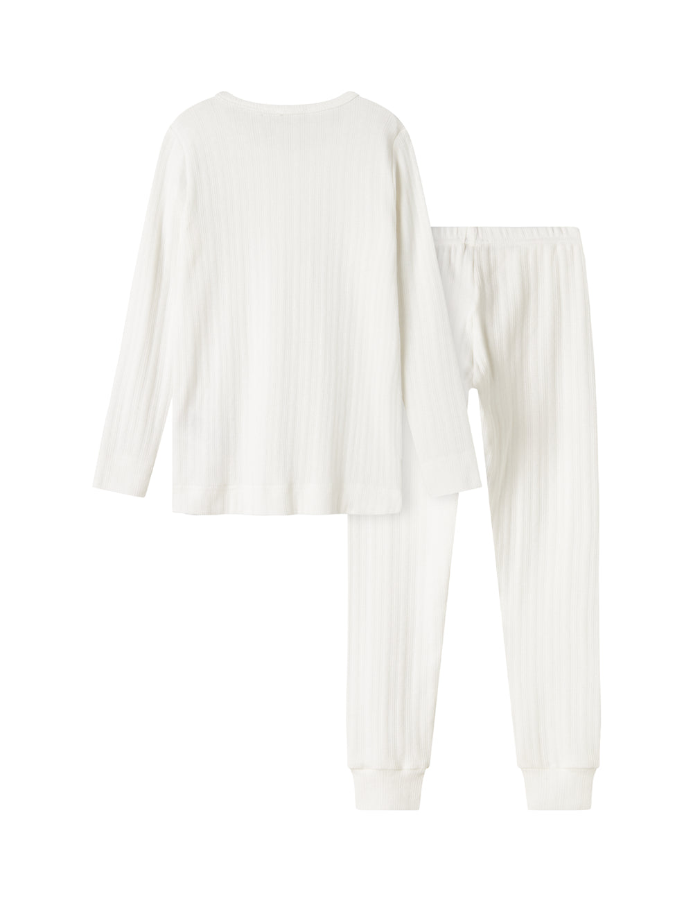 Hvidt pointelle nattøjssæt til børn med langærmet bluse og bukser