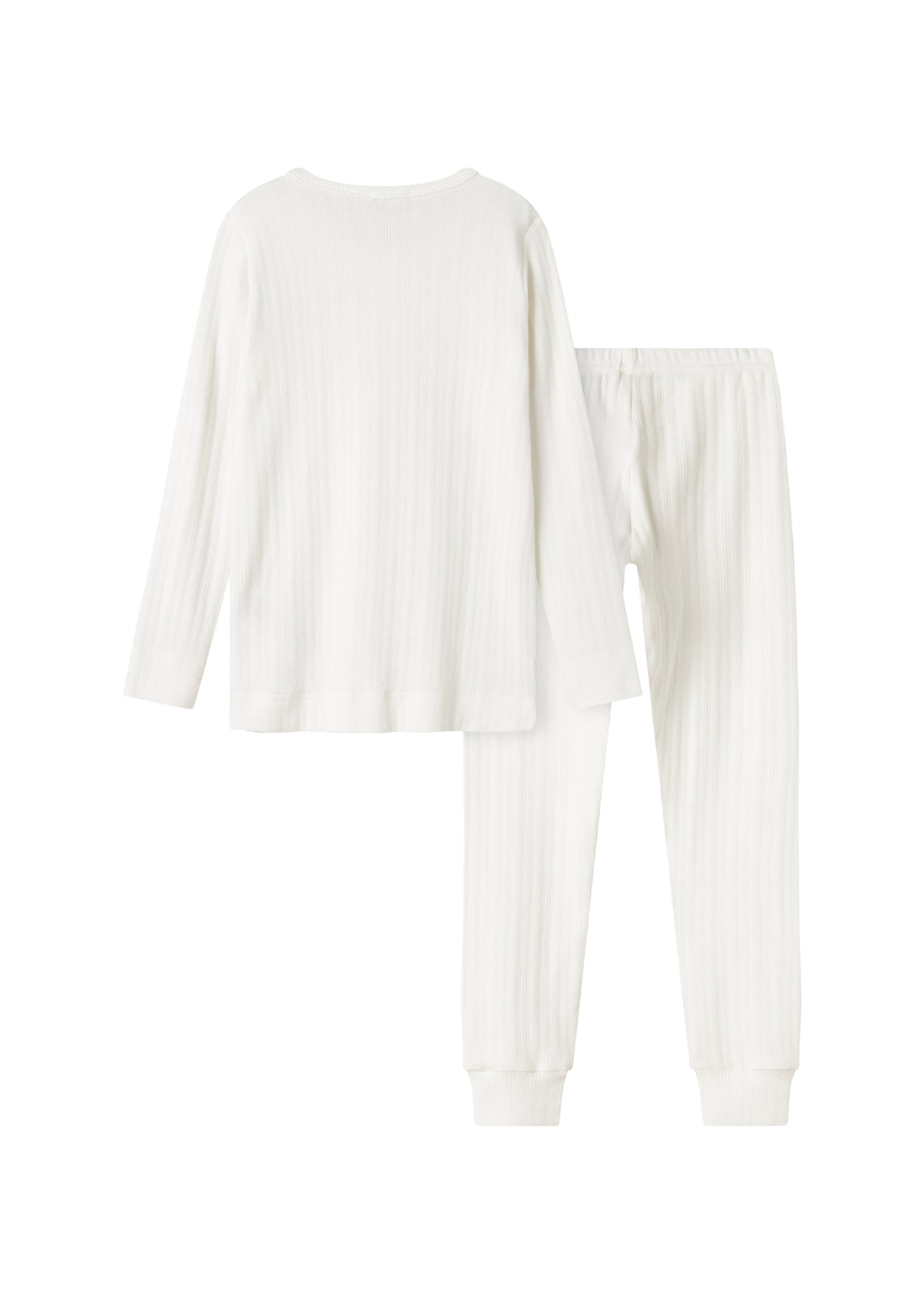 Hvidt pointelle nattøjssæt til børn med langærmet bluse og bukser