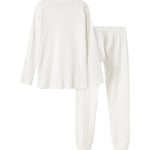 Hvidt pointelle nattøjssæt til børn med langærmet bluse og bukser