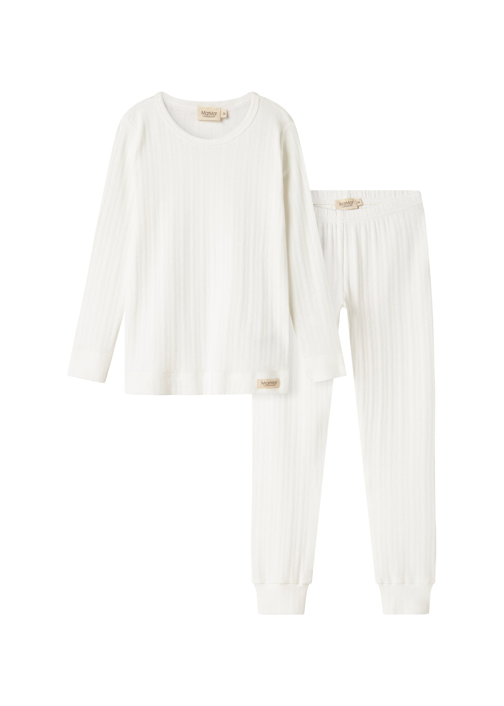 Hvidt pointelle nattøjssæt til børn med langærmet bluse og bukser