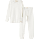 Hvidt pointelle nattøjssæt til børn med langærmet bluse og bukser