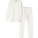 Hvidt pointelle nattøjssæt til børn med langærmet bluse og bukser