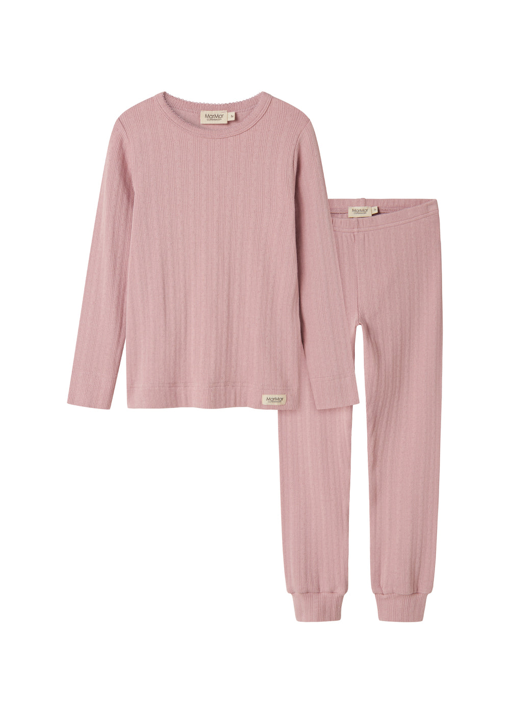 Rosa pointelle nattøjssæt til børn med bluse og bukser