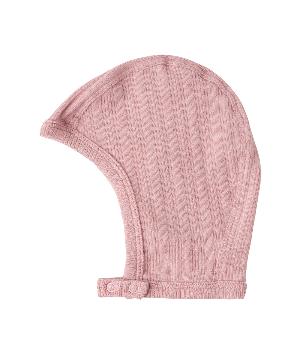 Rosa pointelle hjelm til baby