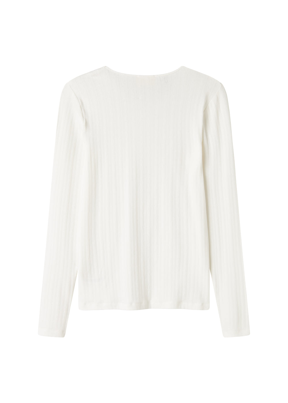 Hvid pointelle bluse til dame med lange ærmer