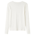 Hvid pointelle bluse til dame med lange ærmer