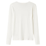Hvid pointelle bluse til dame med lange ærmer