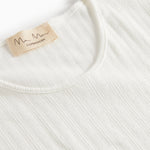 Hvid pointelle bluse til dame med lange ærmer