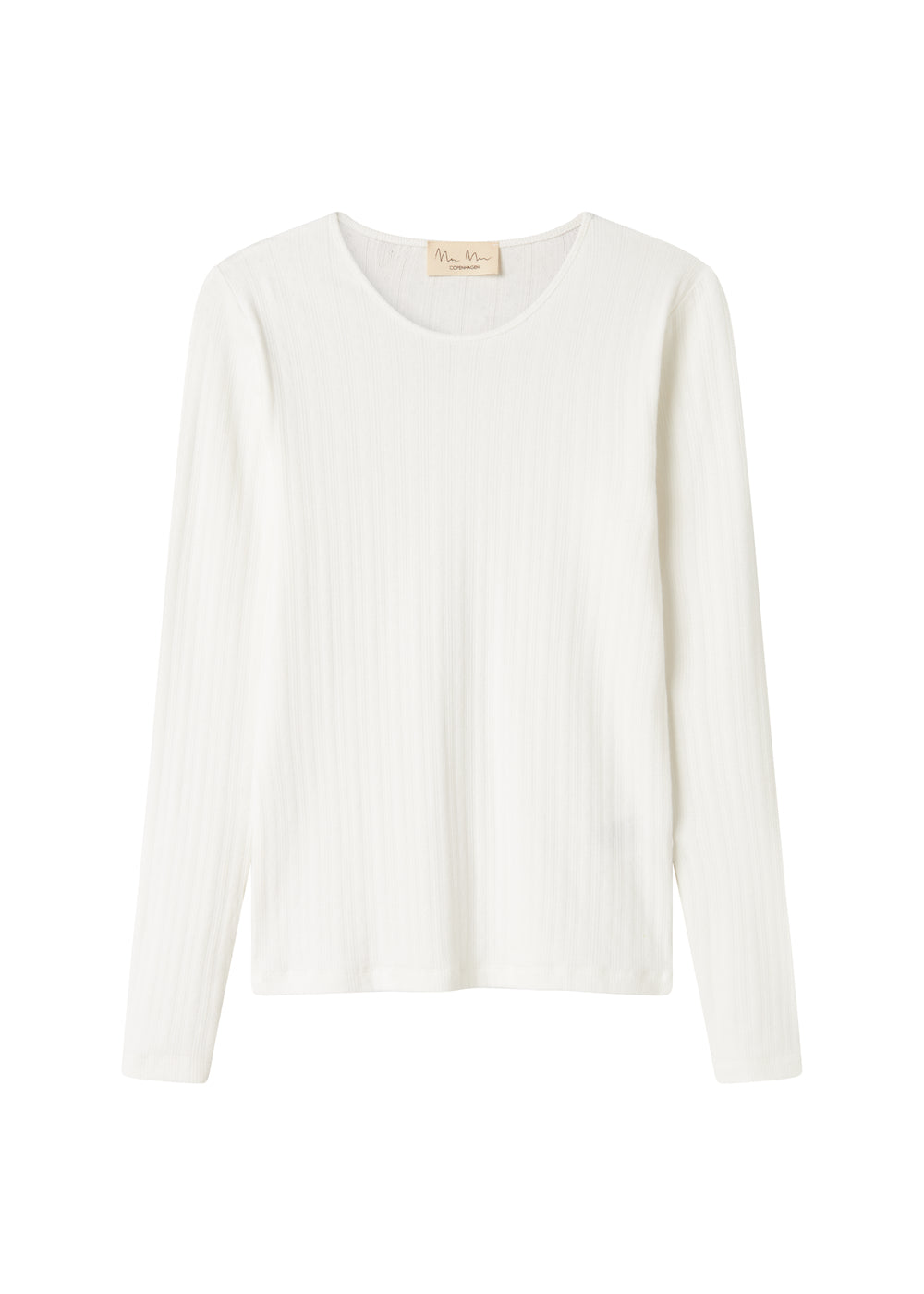 Hvid pointelle bluse til dame med lange ærmer