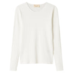 Hvid pointelle bluse til dame med lange ærmer