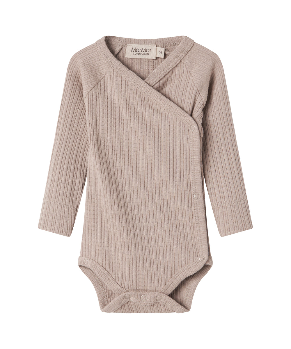 Beige pointelle slå-om body med lange ærmer til baby