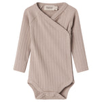 Beige pointelle slå-om body med lange ærmer til baby