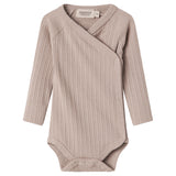 Beige pointelle slå-om body med lange ærmer til baby