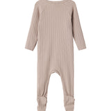 Beige pointelle heldragt med fødder til baby