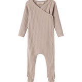 Beige pointelle heldragt med fødder til baby