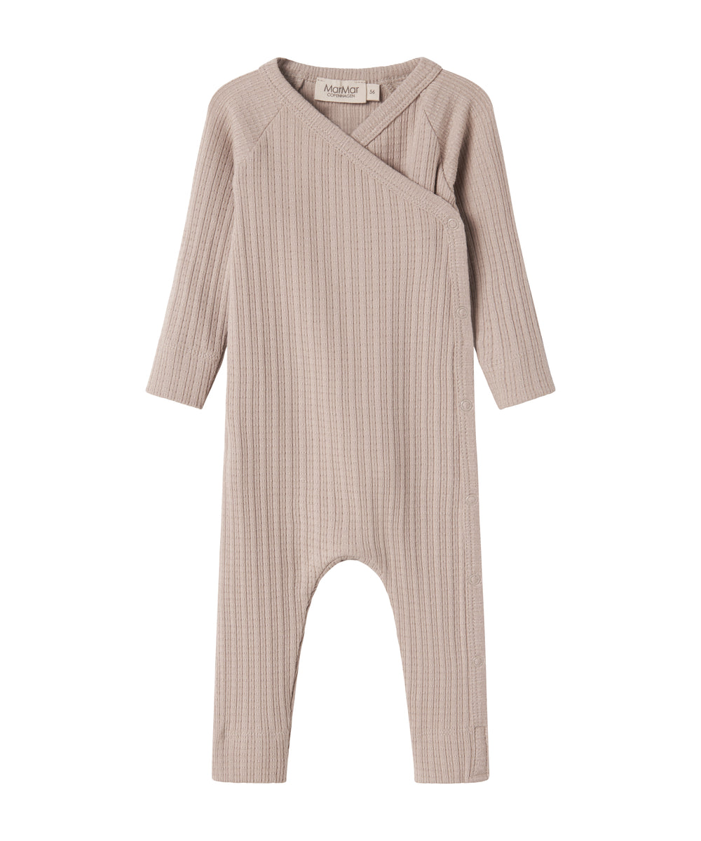 Beige pointelle heldragt med lange ærmer til baby