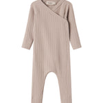 Beige pointelle heldragt med lange ærmer til baby