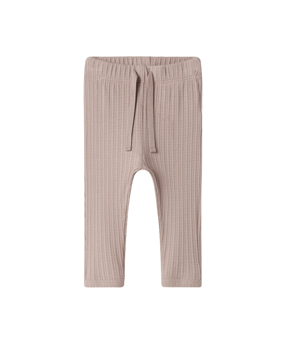 Beige pointelle babybukser med snøre og elastik i taljen