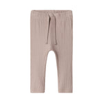 Beige pointelle babybukser med snøre og elastik i taljen