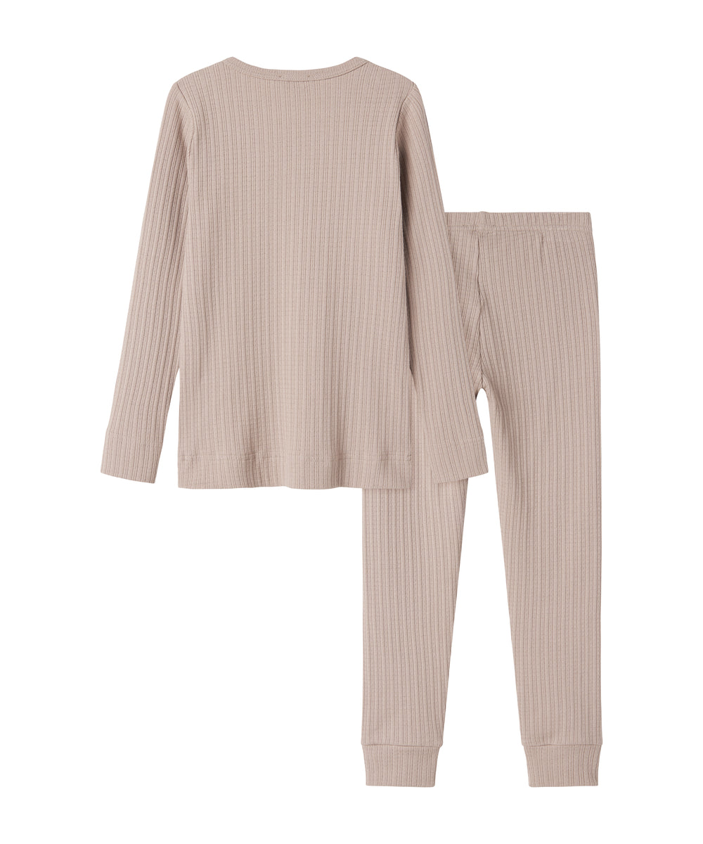 Beige pointelle nattøj med langærmet bluse og leggings til børn