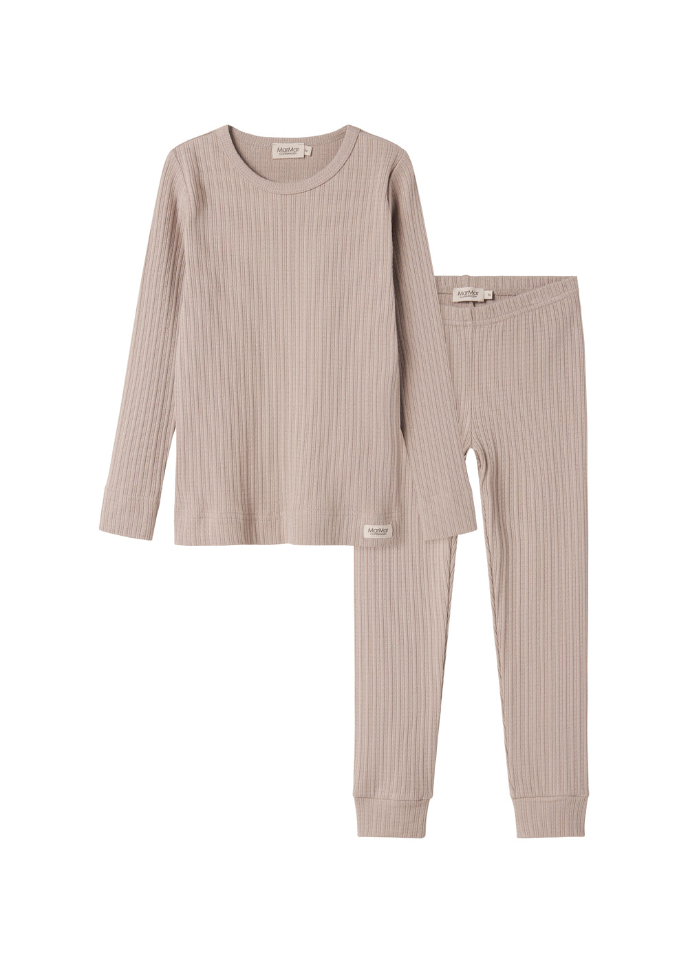 Beige pointelle nattøj med langærmet bluse og leggings til børn