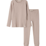 Beige pointelle nattøj med langærmet bluse og leggings til børn