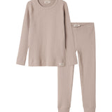 Beige pointelle nattøj med langærmet bluse og leggings til børn