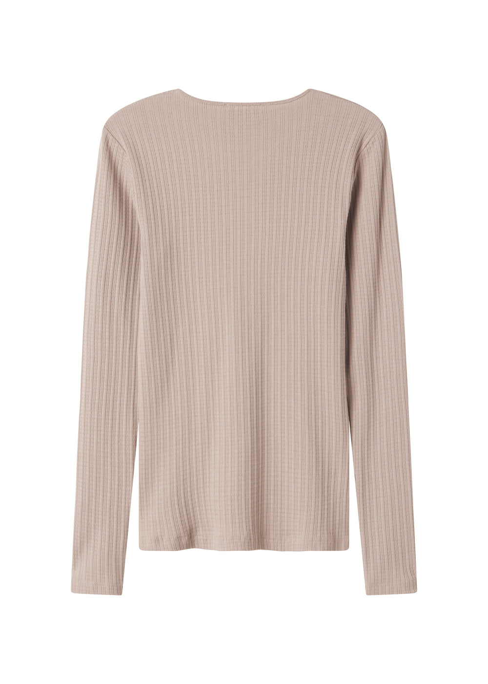 Beige ribstrikket t-shirt til dame med lange ærmer