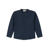 Mørkeblå skjorte til børn med knapper foran og lange ærmer