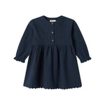 Mørkeblå kjole til børn med lange ærmer og knapper foran