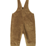 Brun fløjlsoverall til børn med knapper på selerne