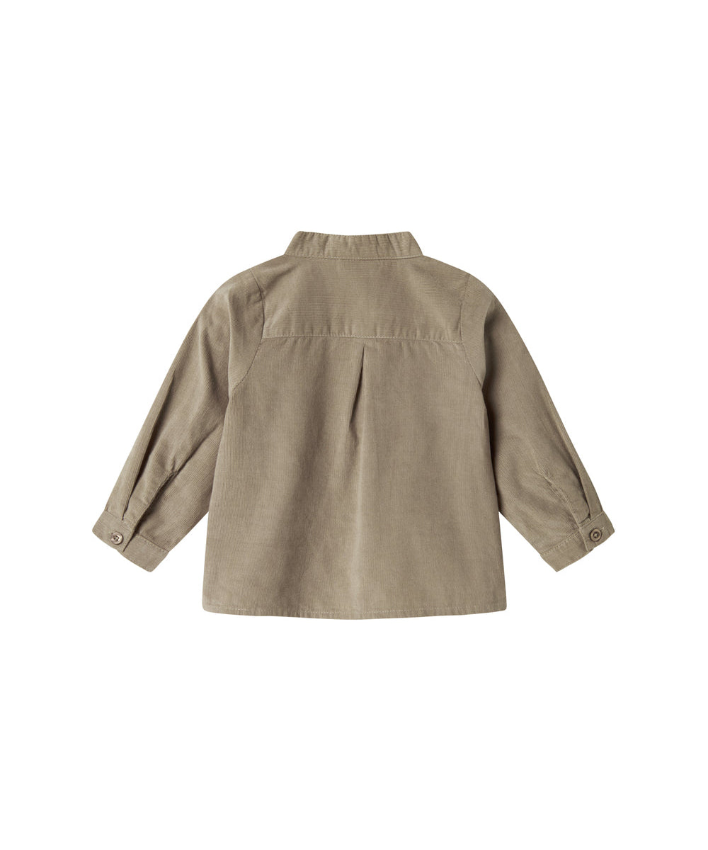 Beige babyfløjlsskjorte med lange ærmer og kinakrave til børn