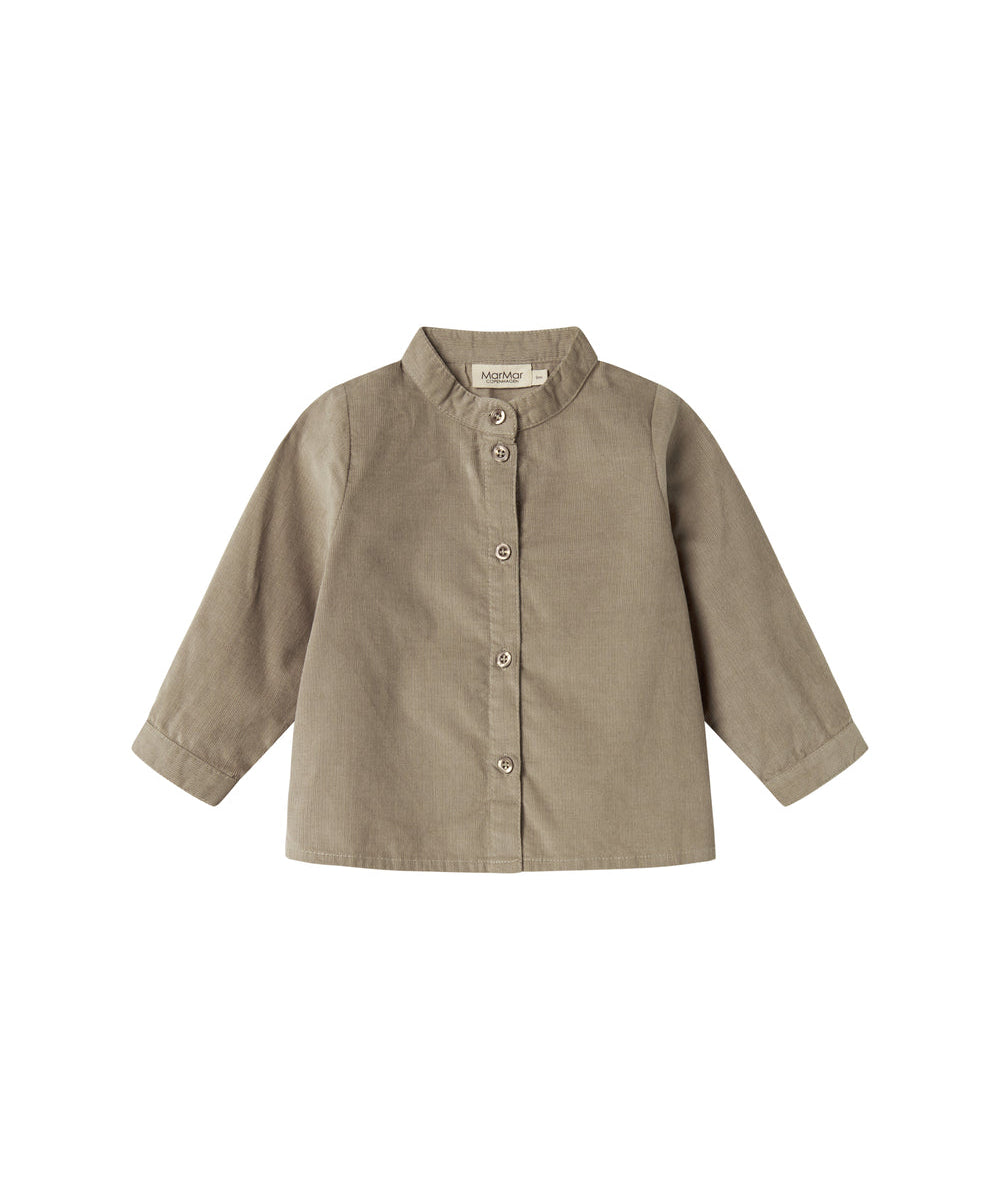 Beige babyfløjlsskjorte med lange ærmer og kinakrave til børn