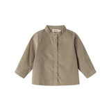 Beige babyfløjlsskjorte med lange ærmer og kinakrave til børn