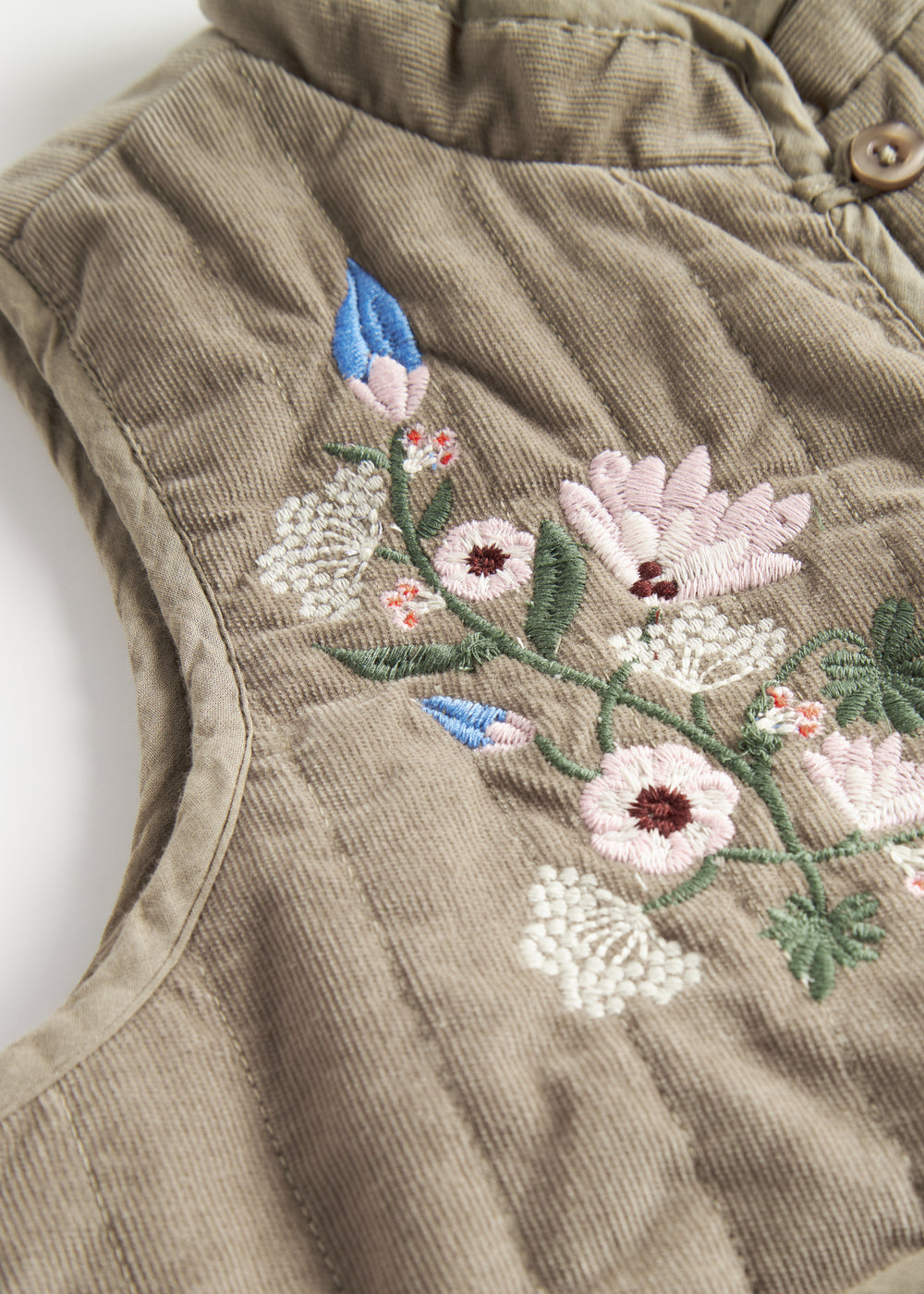 Beige quiltet vest med blomsterbroderi til børn