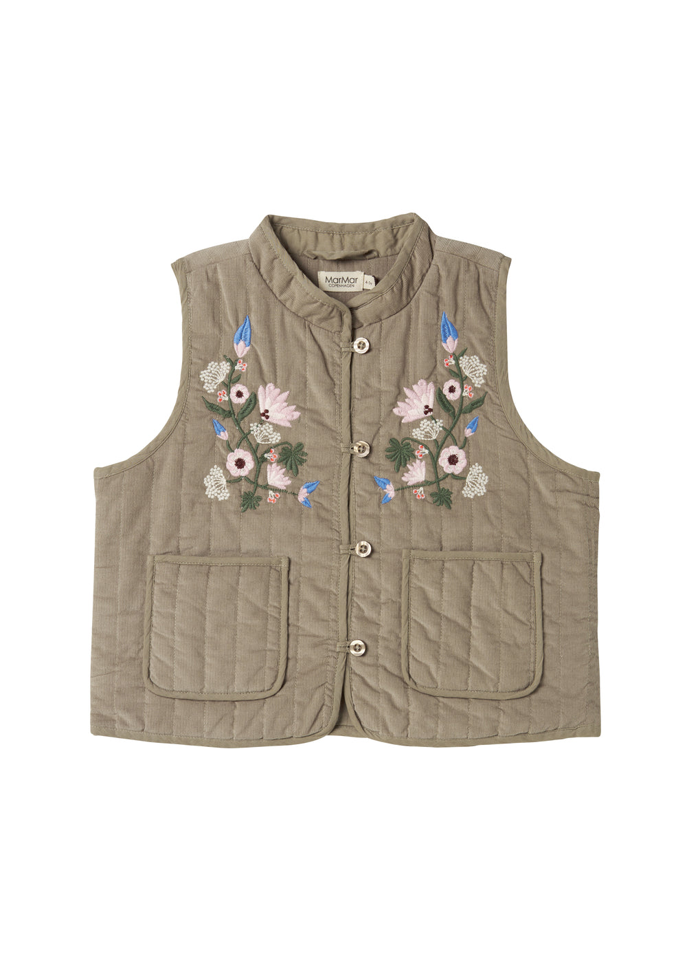 Beige quiltet vest med blomsterbroderi til børn