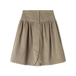 Beige nederdel i babyfløjl med knapper og bølgekant til børn