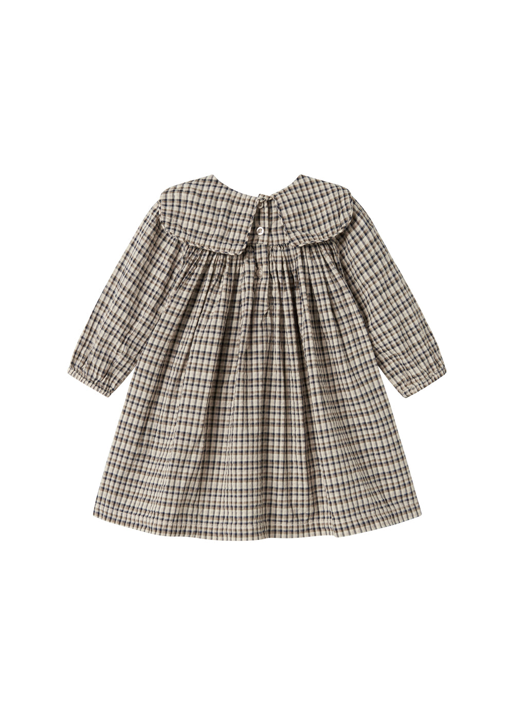 Brun ternet langærmet kjole til børn i crepet bomuld