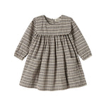 Brun ternet langærmet kjole til børn i crepet bomuld