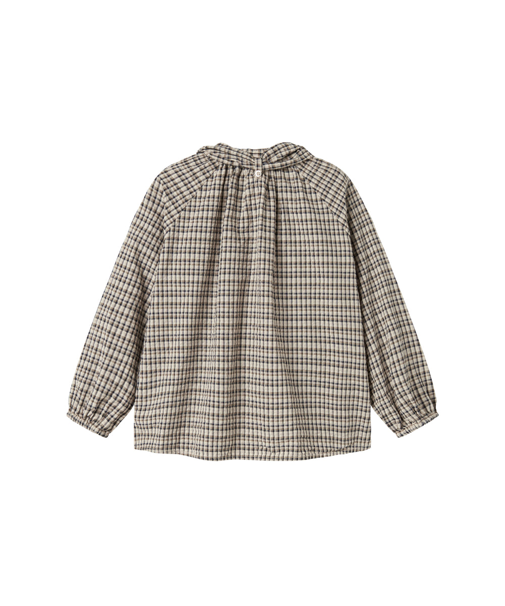 Brun ternet bluse til børn med sløjfedetalje i halsen