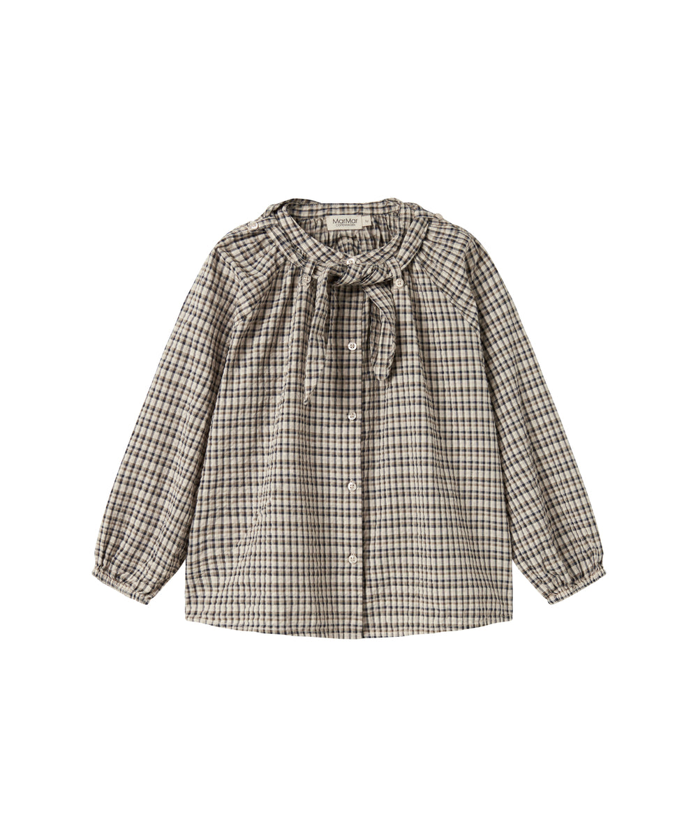 Brun ternet bluse til børn med sløjfedetalje i halsen