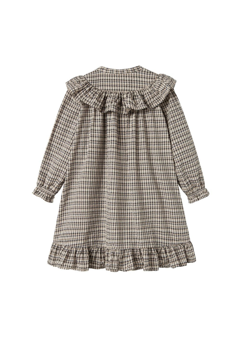 Brun ternet strikkjole til børn med flæser