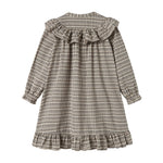 Brun ternet strikkjole til børn med flæser