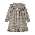 Brun ternet strikkjole til børn med flæser