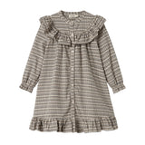 Brun ternet strikkjole til børn med flæser